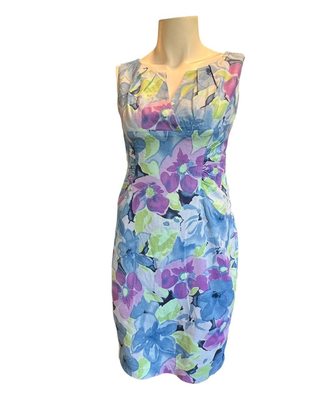 Banana Republic Floral Midi Sheath Dress in Blue, Purple & Green